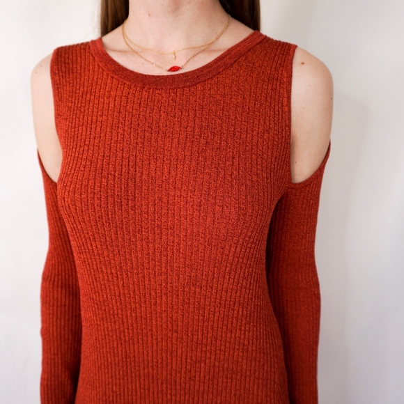 BCBG MaxAzria Orange Rib Cold Shoulder Knit Dress - Picture 7 of 8